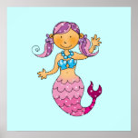 Cute pink mermaid print