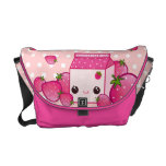 Cute pink milk carton with kawaii strawberries courier bag