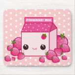 Cute pink milk carton with kawaii strawberries mousepads