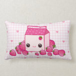 Cute pink milk carton with kawaii strawberries throw pillow