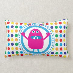 Cute Pink Monster on Polka Dots Throw Pillow