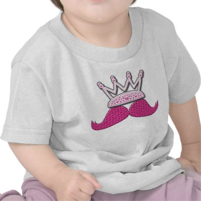 Cute Pink Mustache Printed Pearls Crown Tee Shirts