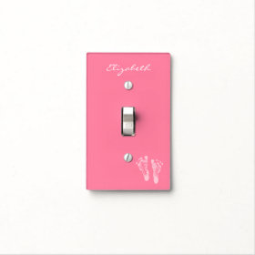 Cute Pink Nursery Footprints With Baby Girl Name Light Switch Plates