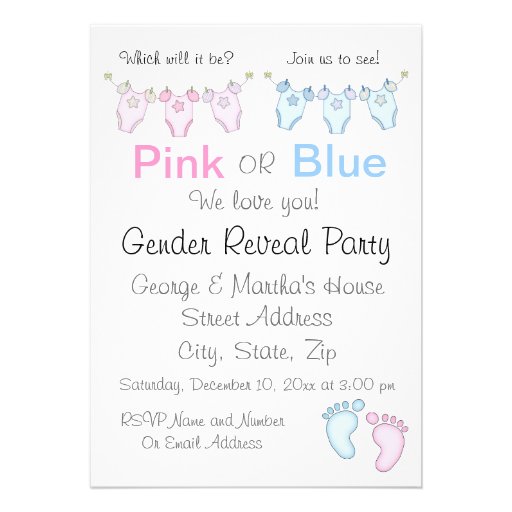 Cute Pink or Blue Gender Reveal Invitation (front side)