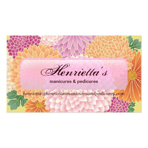 Cute Pink Orange Japanese Floral Vector Business Cards (front side)
