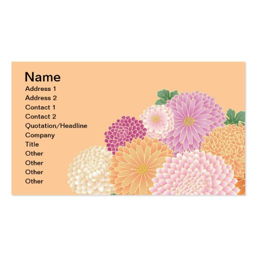 Cute Pink Orange Japanese Floral Vector Business Cards (front side)