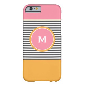 Cute pink orange preppy stripes pattern monogram barely there iPhone 6 case