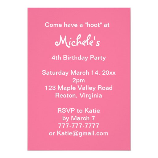 Cute Pink Owl Birthday or Baby Shower Invitation