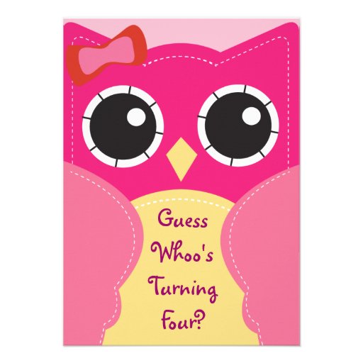 Cute Pink Owl Birthday or Baby Shower Invitation (front side)