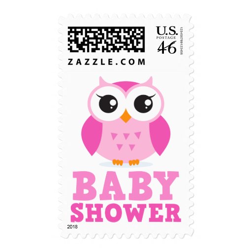 Cute pink owl cartoon character girl baby shower postage 