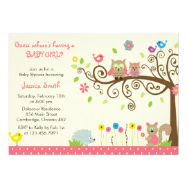 Cute Pink Owl Girl Baby Shower Invitations Personalized Invitation