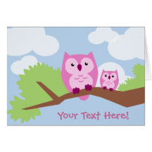 Cute Pink Owl Mom and Baby Greeting Cards