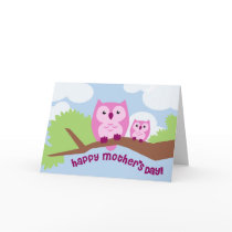 Cute Pink Owl Mom and Baby Mother's Day Card