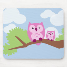 Cute Pink Owl Mom and Baby Mouse Pad