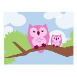 Cute Pink Owl Mom and Baby Postcard