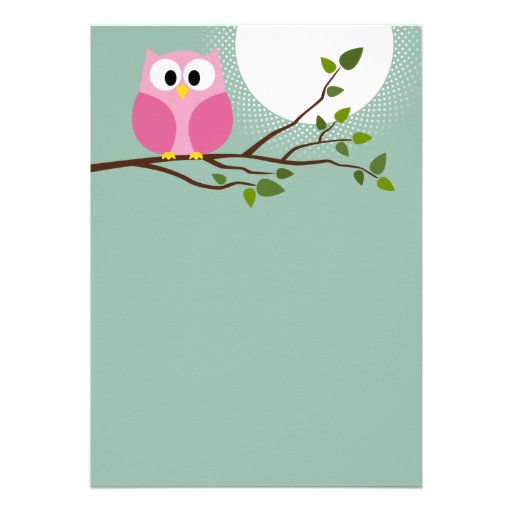 Cute Pink Owl on Branch Baby Girl Shower Custom Announcement
