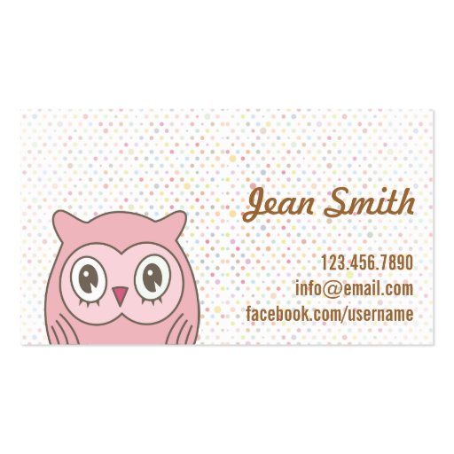Cute Pink Owl Polka Dots Business Card (front side)