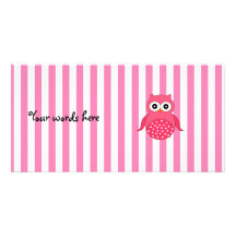 Cute pink owl stripes personalized photo card