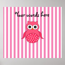 Cute pink owl stripes poster