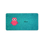 Cute pink owl turquoise glitter labels