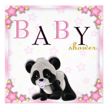 Cute Pink Panda Bear Baby Shower Invite