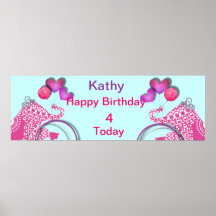 Cute Pink Party Elephant Kids Personalized Banner Print