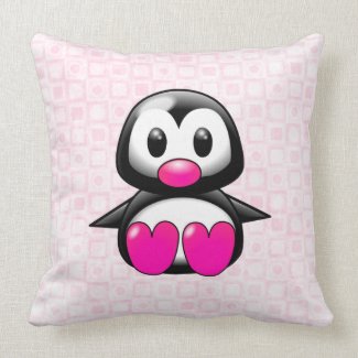 Cute Pink Penguin Throw Pillows
