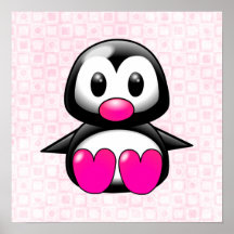Cute Pink Penguin Poster