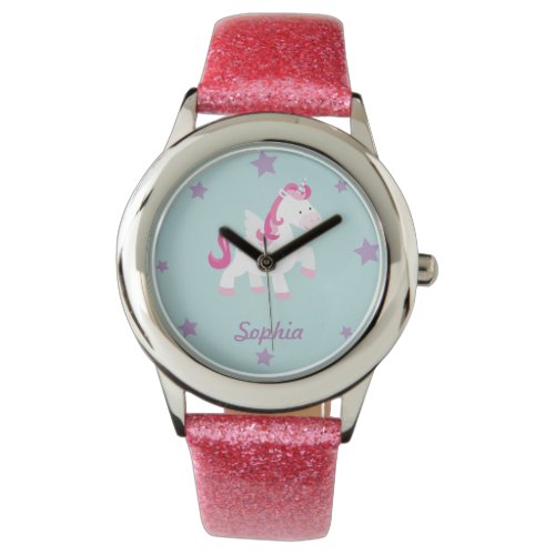 Cute Pink Personalized Magical Unicorn Watch
