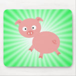 Cute Pink Pig; Green Mousepads