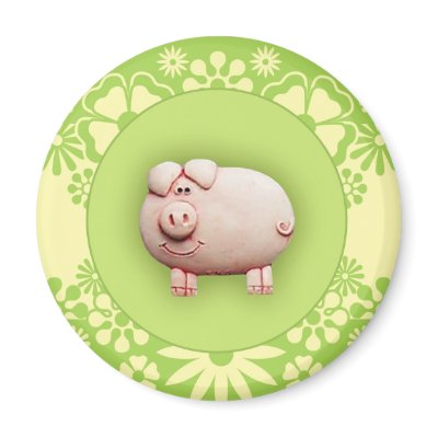 Cute Pink Pig Refrigerator Magnets by Minisculptures