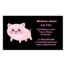 Cute Pink Pig on Black Business Cards