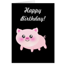 Cute Pink Pig on Black Cards