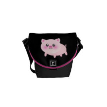 Cute Pink Pig on Black Courier Bags