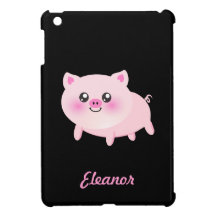 Cute Pink Pig on Black iPad Mini Cases