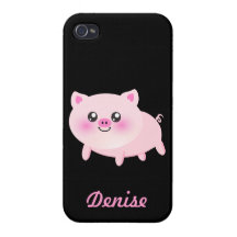 Cute Pink Pig on Black iPhone 4 Case