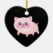 Cute Pink Pig on Black Ornaments