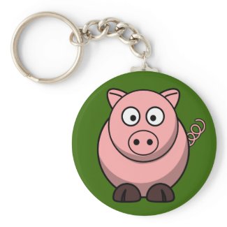 Cute Pink Pig On Green Grass Button Pin Keychains