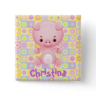 Cute Pink Pig Party name button badge button