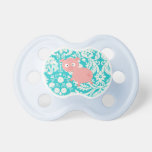 Cute Pink Pig; Teal Damask Baby Pacifiers