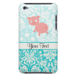 Cute Pink Pig; Teal Damask Barely There iPod Cases