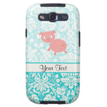 Cute Pink Pig; Teal Damask Samsung Galaxy S3 Cases