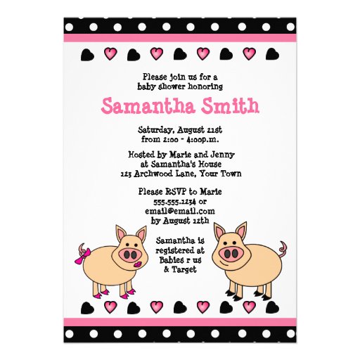 Cute Pink Piggy Baby Shower Invitation