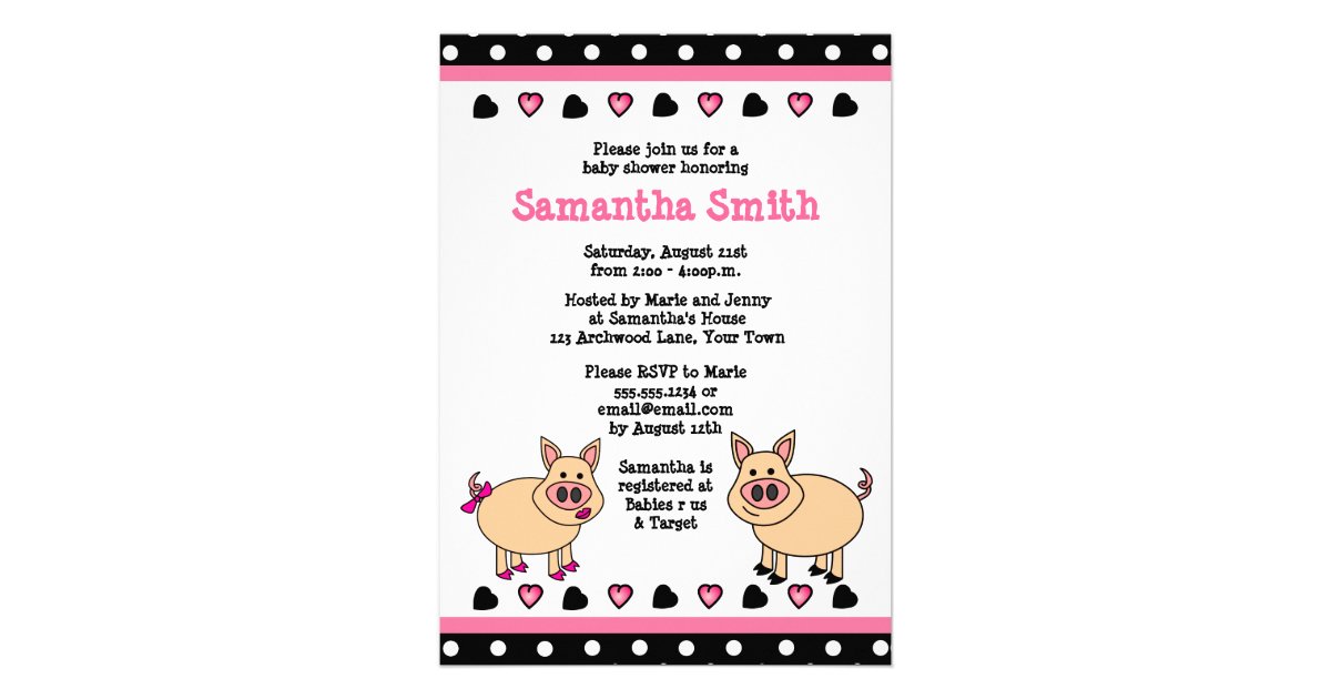 Cute Pink Piggy Baby Shower Invitation