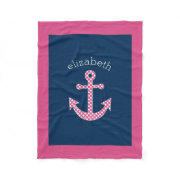 Cute hot Pink big Anchor with dark Navy blue Custom Name Fleece Blanket
