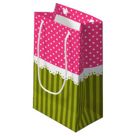 Cute Pink Polka Dot Green Stripes Pattern Small Gift Bag