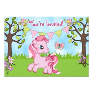 Cute Pink Pony Horse Birthday Invitations