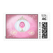 Cute Pink Princess Carraige Birthday Party Stamps