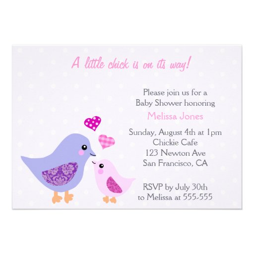 Cute Pink & Purple Bird Baby Shower invitation