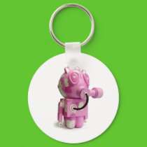 Cute Pink Robot Heart Keychain